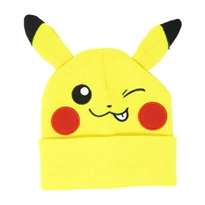 Image of Bioworld Pokemon Pikachu Winking Embroidered Beanie Cap Hat One Size Licensed New