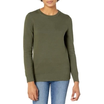 Image of Amazon Essentials Women&#039;s 100% Cotton Crewneck Sweater (Available in Plus Size), Olive, XS