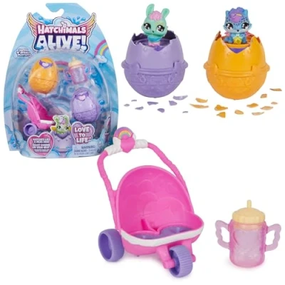 Image of HATCHIMALS Alive, Hatch N’ Stroll Playset with Pushchair Toy and 2 Mini Figures in Self Hatching Eggs, Kids’ Toys for Girls Boys Aged 3 up