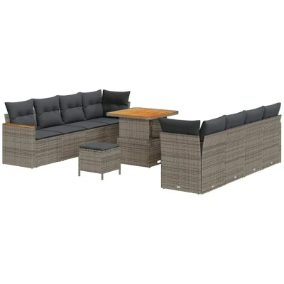 Image of Vidaxl 11 Piece Garden Sofa Set with Cushions Grey Poly Rattan Acacia