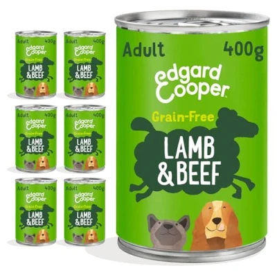 Image of Edgard &amp; Cooper Adult Wet Dog Food Tins Lamb and Beef (6 x 400g tin), Natural Grain Free Pouches Adult, Tasty Fresh Meat, high protein