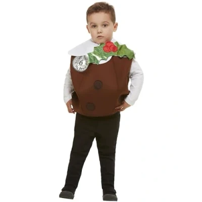 Image of Smiffys Christmas Pudding 3D Costume, Brown with All in One, Children&#039;s Fancy Dress, Food/Drink Dress Up Costumes