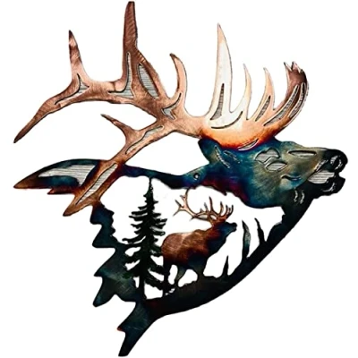 Image of Alnicov Animal Shape Metal Wall Art,Elk Shoulder Up Art Decor for Living Room,Bedroom,Bathroom Indoor Outdoor