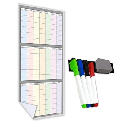 Image of WallTAC A3 3 Month Wall Planner Sticker Large Reusable Calendar Oversized A1, A2 or Adhesive Back for Easy Mounting, Laminated Work Family Organiser [30 x 42cm]