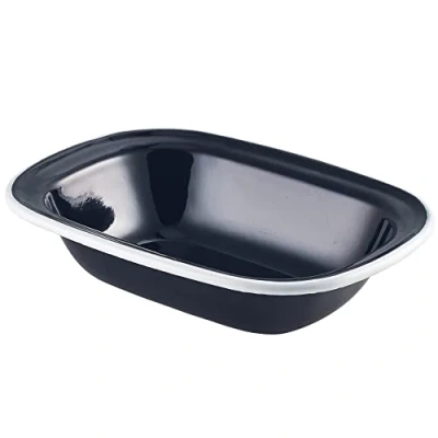 Image of Genware 44018BK White Rim Enamel Pie Dish, Black, 180mm Length