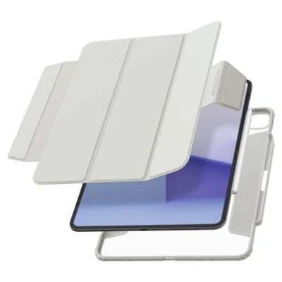 Image of Spigen AirSkin Pro Compatible with iPad 13 inch (2024) 7th Generation Detachable Magnetic Cover, Clear Transparent Back and Pencil Holder Gray