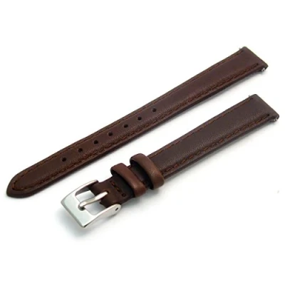 Image of Ladies Soft Genuine Leather Watch Strap Band 10mm, Brown, Chrome (Silver Colour) Buckle