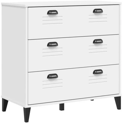 Image of vidaXL VIKEN White Drawer Cabinet Solid Pine Wood with 3 Spacious Drawers Industrial Style Storage for Living Room/Bedroom/Hallway
