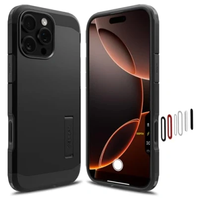 Image of Spigen Tough Armor T (AI) MagFit Case for iPhone 16 Pro Max [Camera Control Button Covered] [MagSafe Compatible] [Military Grade Drop Protection] Black