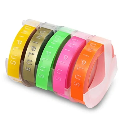 Image of UniPlus Compatible Dymo Label Tape Replacement for 3D Embossing Omega S0717930 Junior S0717900 Fluorescent Pink/Green/Orange, Gold/Yellow, 9mm x 3m, E 101 303 Mini Maker