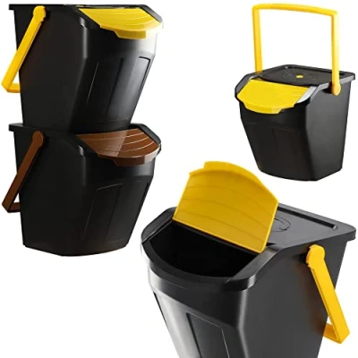 Image of KADAX Recycling Bins, Waste Separation System for Indoor and Outdoor Use, Stackable Containers Separating Plastic Organic (2 x 25L)