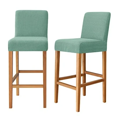 Image of SHUOJIA Bar Stool Covers, Stretch Pub Counter Short Back Chair Covers with Elastic Bottom for Breakfast Cafe High (Light Green,2 Pcs)