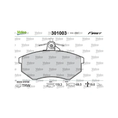 Image of 443698151A, 443698151C, 443698151G, 443698151H Brake pad set VALEO 301003 FIRST Front Axle excl. wear warning contact without anti squeak plate