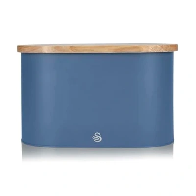 Image of Swan SWKA17512BLUN Nordic Oval Bread Bin with Cutting Board Lid, Blue, One Size