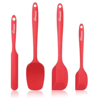 Image of NileHome Silicone Spatula Set, High Heat Resistant Premium BPA Free One Piece Seamless Design, Non Stick Rubber with 18/8 Stainless Steel Core, Cooking/Baking Utensil Set of 4, Red