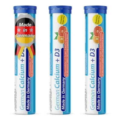 Image of German Calcium + Vitamin D Drink Effervescent Tablets 60 Servings Orange Grapefruit Flavour 500 mg Calcium, 2,5 μg D3 T&amp;D Pharma Made in Germany