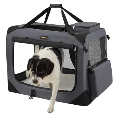 Image of Feandrea Foldable Pet Carrier Bag, Portable Cat Dog Carrier, Soft Sided Travel with Breathable Mesh, Handles, Storage Pockets, 81 x 58 cm, Grey PDC008G01