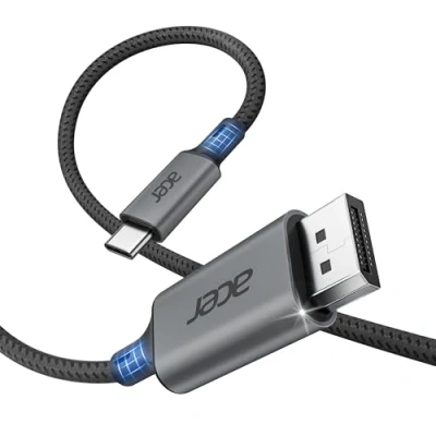 Image of acer USB C to DisplayPort Cable [4K@60Hz, 2K@165Hz], [Aluminum, Braided] Type Thunderbolt 3/4 DP Compatible for iPhone 15 Pro Max, MacBook Pro/Air, iPad Pro, iMac, XPS, S23 etc. 2m