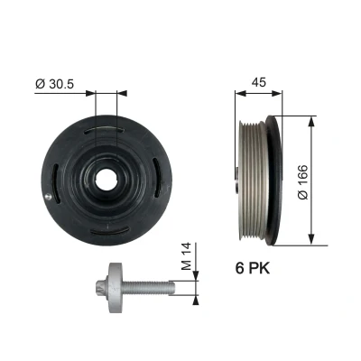 Image of 1230300Q0K, 1230300QAE Crankshaft Pulley GATES TVD1041A 166mm with accessories PowerGrip VAUXHALL: Vivaro Van, Movano Mk1, RENAULT: Avantime Van