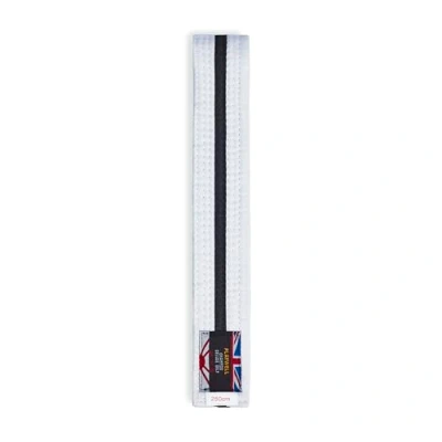 Image of Playwell Martial Arts Cotton Striped Coloured Grading Belt White With Black Stripe (320cm)