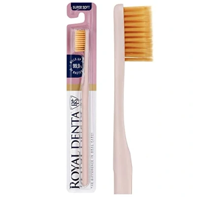 Image of Royal Denta Super Soft Toothbrush for Adults, Extra Flossing Toothbrush, Gold Particles to Prevent Bacteria, Milky Pink
