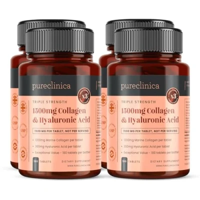 Image of 1500mg x 720 Tablets. 1200mg of UltraColl Collagen &amp; 300mg Hyaluronic Acid per Tablet. (4 Bottles 180 Tablets Each 12 Months Supply).
