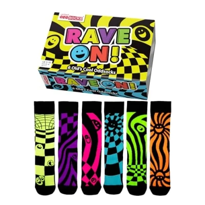 Image of United Oddsocks RAVE ON 6 Odd socks gift box UNISEX UK 5 10 EUR 38 44 US 11