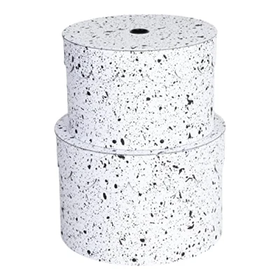 Image of Bigso Box of Sweden Set 2 Decorative Paper Round Storage Boxes with Lids Stackable Hat Style Containers Small Organisers for Bits &amp; Bobs Black Speckled