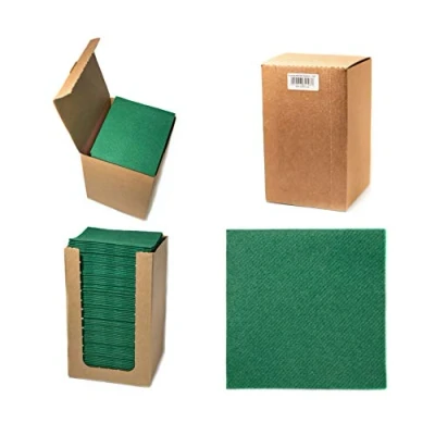 Image of Alvotex Chic Airlaid 100 Cocktail Napkins, 1/4 Fold Fabric Like, Disposable Napkin, Dark Green, 20 x cm