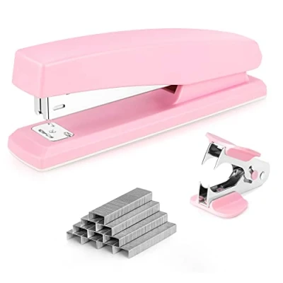 Image of Deli Stapler, Desktop Office 25 Sheet Capacity, Includes 1000 Staples and Staple Remover, Pink