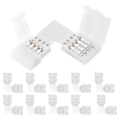 Image of UBRAVE LED Light Connector, 10 Pcs 10mm 4 Pin RGB L Shape Splitter Right Angle Corner Gapless Adapter for SMD 5050 Multicolor Strip Lights 12V 24V