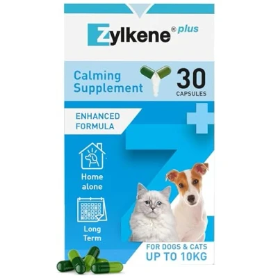 Image of Zylkene Plus Calming Supplement for Cats &amp; Dogs up to 10kg Promotes Relaxation in long term challenging situations: New baby, Home Alone, Moving house Easily administered 30 capsules