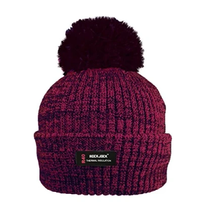 Image of RockJock R40 Thermal Insulation Ladies Marl Melange Bobble Hat with Fleece Lining RED