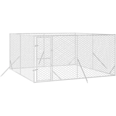 Image of vidaXL Outdoor Dog Kennel Silver 4x4x2 m Galvanised Steel