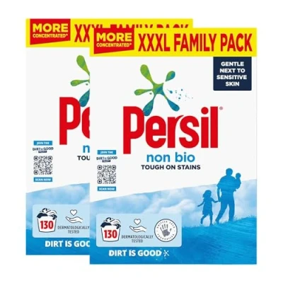 Image of Persil Non Bio washing detergent powder 130 Wash, tough on Stain more concentrated, XXXL Family Pack Laundry detergent, Gentle to sensitive skin machine powder, 6.5Kg (2)