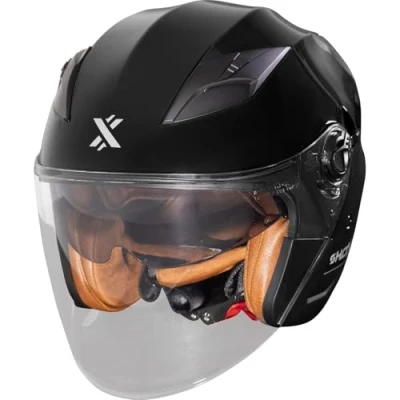 Image of Shox Defender Solid Open Face Motorcycle Helmet XS Gloss Black