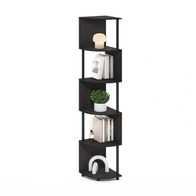 Image of Furinno Econ 5 Tier Zigzag Corner Shelf Bookcase, Bookshelf, Espresso/Black