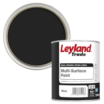 Image of Leyland Trade Multi Surface Paint Suitable for 8 Different Surfaces Black 750ml