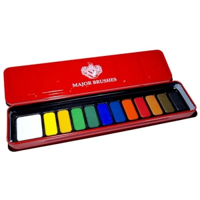 Image of Major Brushes Artist Watercolour Red Paint Tin 12 Blocks