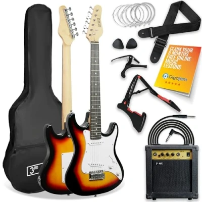 Image of 3rd Avenue XF 3/4 Size Electric Guitar Ultimate Kit with 10W Amp, Cable, Stand, Gig Bag, Strap, Spare Strings, Picks, Capo Sunburst