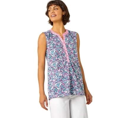Image of Roman Womens Sleeveless Floral Print Top Pink Size 10 UK