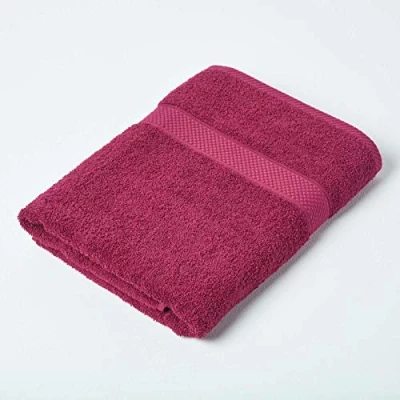 Image of HOMESCAPES Burgundy Turkish Cotton Bath Towel Super Soft Thick &amp; Absorbent 500 GSM Heavy Weight for everyday Luxury