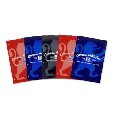 Image of Oxford Campus Lined Paper A4 Refill Pad, Headbound 140 Pages, Assorted Colours, Pack of 5