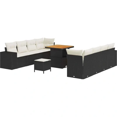 Image of vidaXL 11 Piece Garden Sofa Set with Cushions Black Poly Rattan Acacia