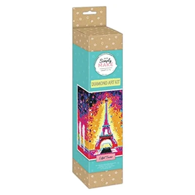 Image of Simply Make Diamond Art Kit Eiffel Tower Painting Kits For Adults, Vibrant Picture Canvas with Accessories, Home Decor or Wall Hang Accessory, Gem Tool Included &amp; Craft