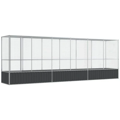 Image of vidaXL Aviary with Extension in Silver/Galvanised Steel Large Bird Cage/Parrot House, Outdoor/Indoor Use for Birds, Rabbits, Chickens 626.5x107x212 cm