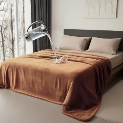Image of Bedding Aid Waterproof Blanket for Bed Stain Proof Splash Blanket, Water &amp; Mess Free Design, Perfect Couples Love and Comfort (Beige/Greyish Blue, Single Size)
