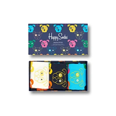 Image of Happy Socks, 3 Pack Gift Box Crew Dogs Socks for Men and Women, Mixed Dog Set, Size 41 46
