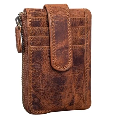 Image of STILORD &#039;Archer&#039; Vintage Leather Key Case Mini Card Wallet Small RFID Organiser Keyring with Gift Box, Colour:Kara Cognac