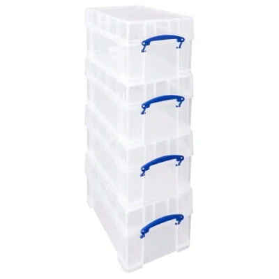 Image of Really Useful Plastic Storage Box 9 Litre Clear (Pack of 4)